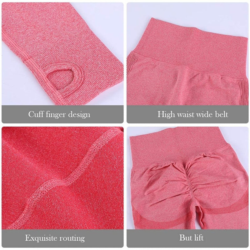 Laad afbeelding in Galerijviewer, Workout Sets for Women 2 Piece Long Sleeve Yoga Outfits Seamless Ribbed Crop Top High Waist Legging - happygetfit.com
