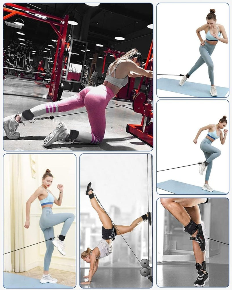 Laad afbeelding in Galerijviewer, Xespis 2 stuks voetriemen, kabelgeleiding met D-ringen, voetmanchetten en karabijnhaken, zwart, neopreen - happygetfit.com
