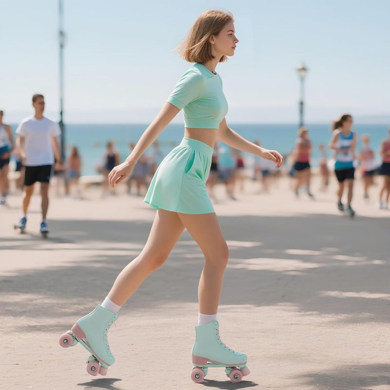 Laad afbeelding in Galerijviewer, XUDREZ Rolschaatsen voor meisjes en vrouwen, rolschaatsen, volwassen rolschaatsen, mintgroene schaatsen, schoenen oplichten voor kind, beginner, buiten en binnen - happygetfit.com
