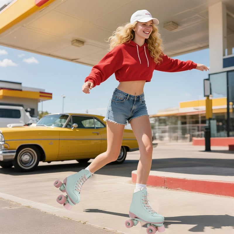 Laad afbeelding in Galerijviewer, XUDREZ Rolschaatsen voor meisjes en vrouwen, rolschaatsen, volwassen rolschaatsen, mintgroene schaatsen, schoenen oplichten voor kind, beginner, buiten en binnen - happygetfit.com

