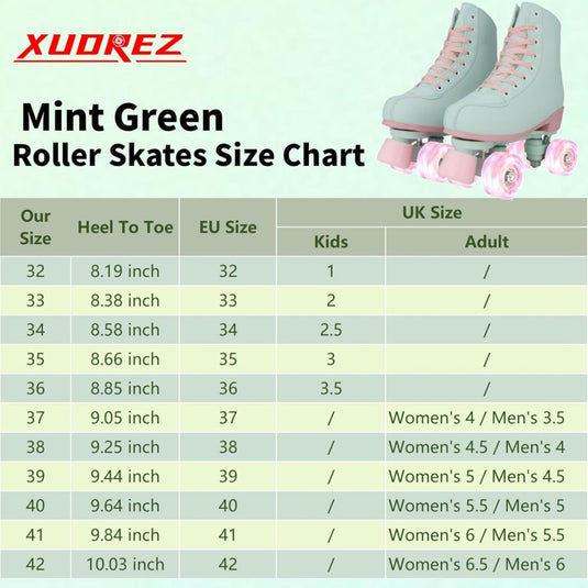 XUDREZ Rolschaatsen voor meisjes en vrouwen, rolschaatsen, volwassen rolschaatsen, mintgroene schaatsen, schoenen oplichten voor kind, beginner, buiten en binnen - happygetfit.com
