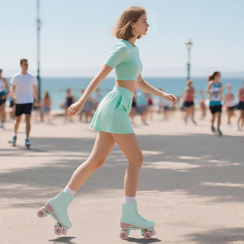Laad afbeelding in Galerijviewer, XUDREZ Rolschaatsen voor meisjes en vrouwen, rolschaatsen, volwassen rolschaatsen, mintgroene schaatsen, schoenen oplichten voor kind, beginner, buiten en binnen - happygetfit.com
