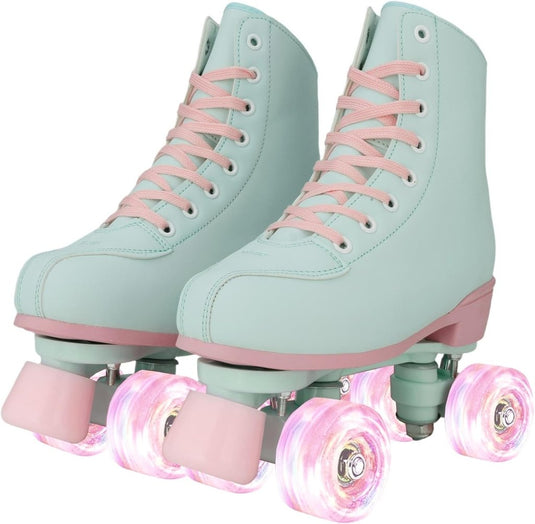 XUDREZ Rolschaatsen voor meisjes en vrouwen, rolschaatsen, volwassen rolschaatsen, mintgroene schaatsen, schoenen oplichten voor kind, beginner, buiten en binnen - happygetfit.com