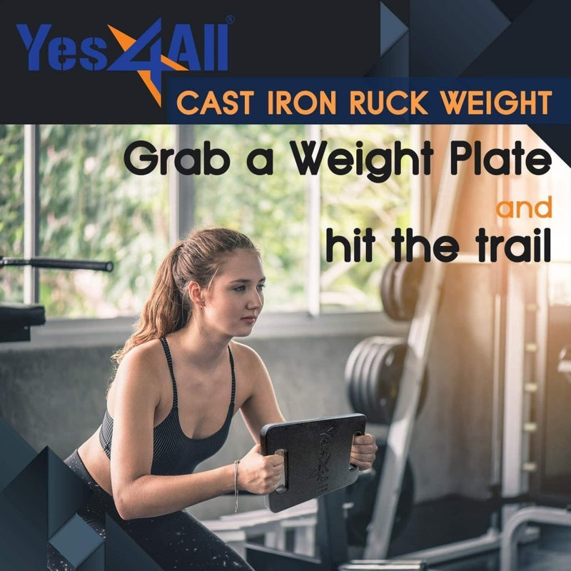 Load image into Gallery viewer, Yes4All Cast Iron Rucking Weight for Backpack, Training Weight Plate with Ergonomic Rounded Handle, Protective Glossy Finish for Weighted Walking, Hiking, Rucking, Resistance Workout - happygetfit.com

