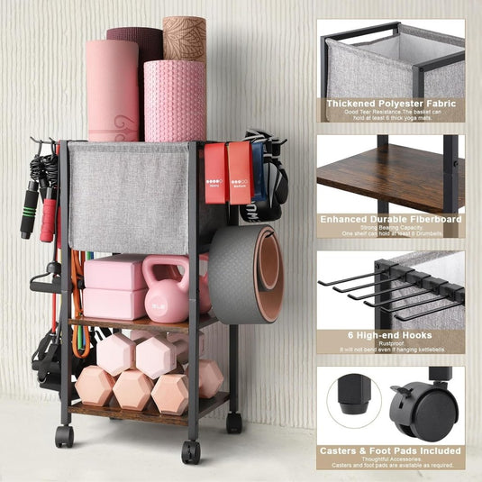 Yoga mat opbergrek met haken en wielen - happygetfit.com