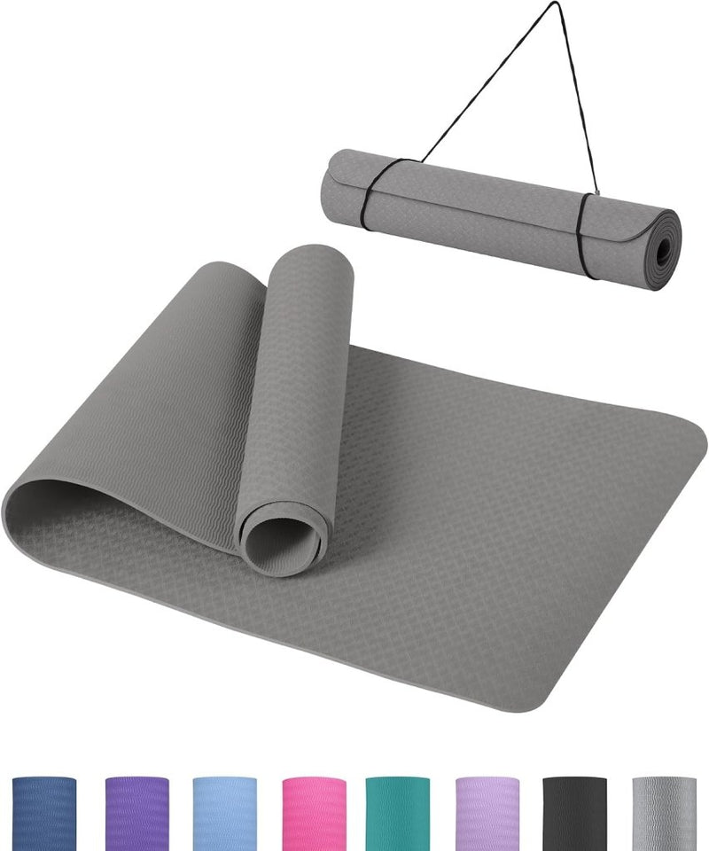 Chargez l'image dans la visionneuse de la galerie, Yogamat 183 x 61 cm – 6 mm dik – antislip TPE sportmat met draagriem voor yoga, pilates, fitness en workout - happygetfit.com
