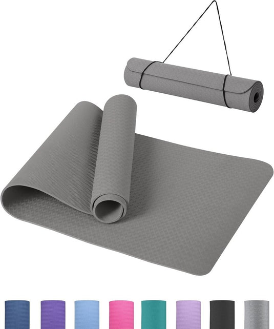 Yogamat 183 x 61 cm – 6 mm dik – antislip TPE sportmat met draagriem voor yoga, pilates, fitness en workout - happygetfit.com