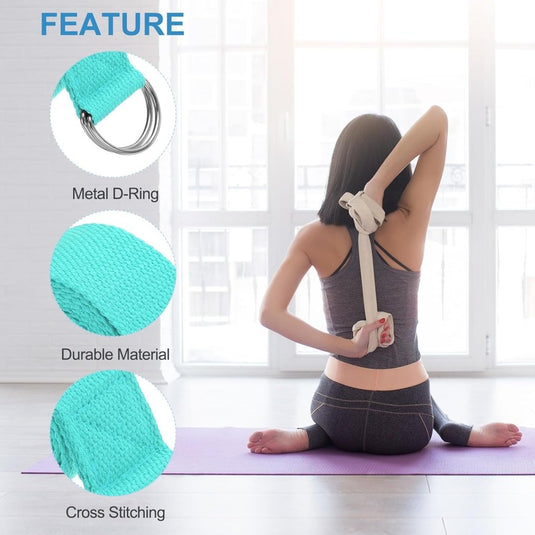 Yogariemen 6 stuks 180 x 3,8 cm van katoen met D-ring bruin – stretchbanden – yoga pilates accessoires - happygetfit.com