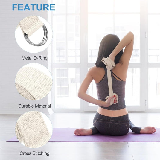 Yogariemen 6 stuks 180 x 3,8 cm van katoen met D-ring bruin – stretchbanden – yoga pilates accessoires - happygetfit.com