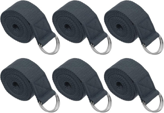 Yogariemen 6 stuks 180 x 3,8 cm van katoen met D-ring bruin – stretchbanden – yoga pilates accessoires - happygetfit.com