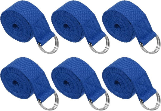 Yogariemen 6 stuks 180 x 3,8 cm van katoen met D-ring bruin – stretchbanden – yoga pilates accessoires - happygetfit.com