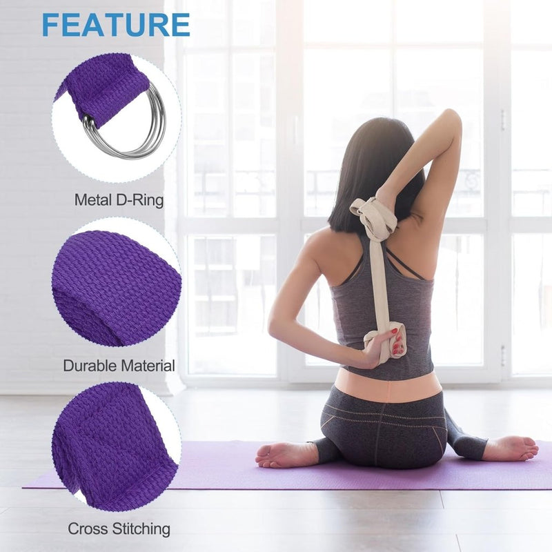 Load image into Gallery viewer, Yogariemen 6 stuks 180 x 3,8 cm van katoen met D-ring bruin – stretchbanden – yoga pilates accessoires - happygetfit.com
