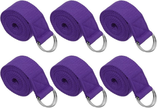 Yogariemen 6 stuks 180 x 3,8 cm van katoen met D-ring bruin – stretchbanden – yoga pilates accessoires - happygetfit.com