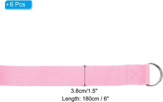 Yogariemen 6 stuks 180 x 3,8 cm van katoen met D-ring bruin – stretchbanden – yoga pilates accessoires - happygetfit.com