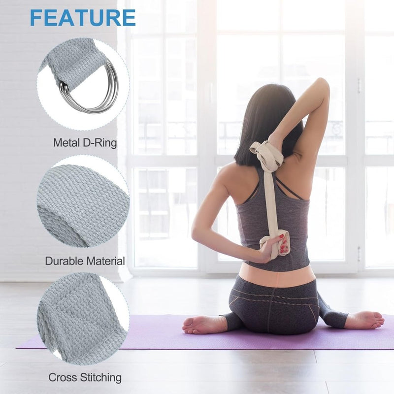 Load image into Gallery viewer, Yogariemen 6 stuks 180 x 3,8 cm van katoen met D-ring bruin – stretchbanden – yoga pilates accessoires - happygetfit.com
