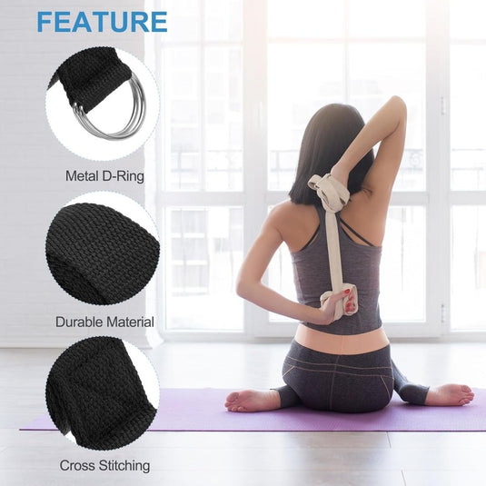 Yogariemen 6 stuks 180 x 3,8 cm van katoen met D-ring bruin – stretchbanden – yoga pilates accessoires - happygetfit.com