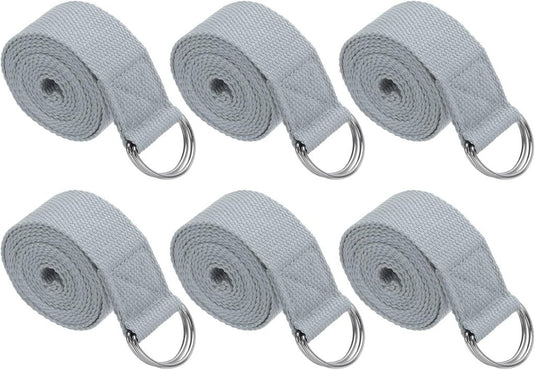 Yogariemen 6 stuks 180 x 3,8 cm van katoen met D-ring bruin – stretchbanden – yoga pilates accessoires - happygetfit.com