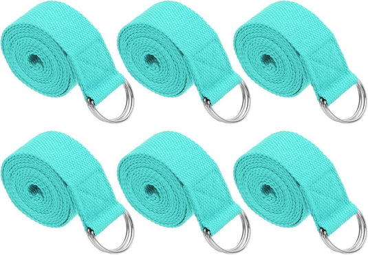 Yogariemen 6 stuks 180 x 3,8 cm van katoen met D-ring bruin – stretchbanden – yoga pilates accessoires - happygetfit.com