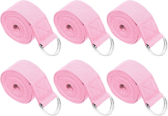 Yogariemen 6 stuks 180 x 3,8 cm van katoen met D-ring bruin – stretchbanden – yoga pilates accessoires - happygetfit.com