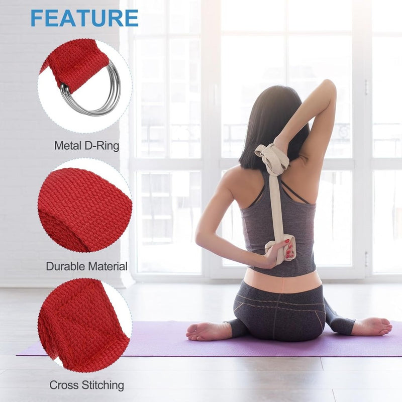 Load image into Gallery viewer, Yogariemen 6 stuks 180 x 3,8 cm van katoen met D-ring bruin – stretchbanden – yoga pilates accessoires - happygetfit.com
