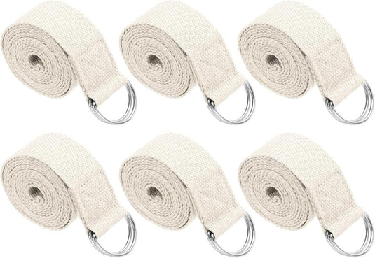 Yogariemen 6 stuks 180 x 3,8 cm van katoen met D-ring bruin – stretchbanden – yoga pilates accessoires - happygetfit.com