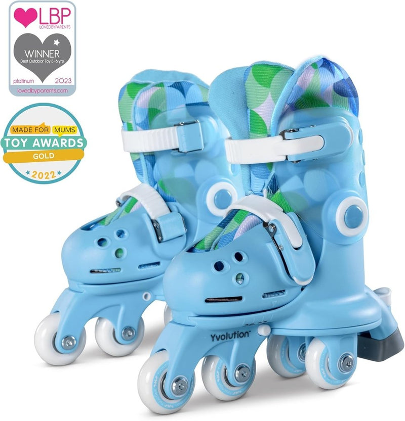 Laad afbeelding in Galerijviewer, Yvolution Rollschuhe Kinder 2 In 1, Comfortabele inline skates voor kinderen, instelbare maat voor jongens en meisjes, geschikt voor binnen en buiten (Blauw) - happygetfit.com
