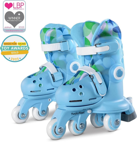 Yvolution Rollschuhe Kinder 2 In 1, Comfortabele inline skates voor kinderen, instelbare maat voor jongens en meisjes, geschikt voor binnen en buiten (Blauw) - happygetfit.com
