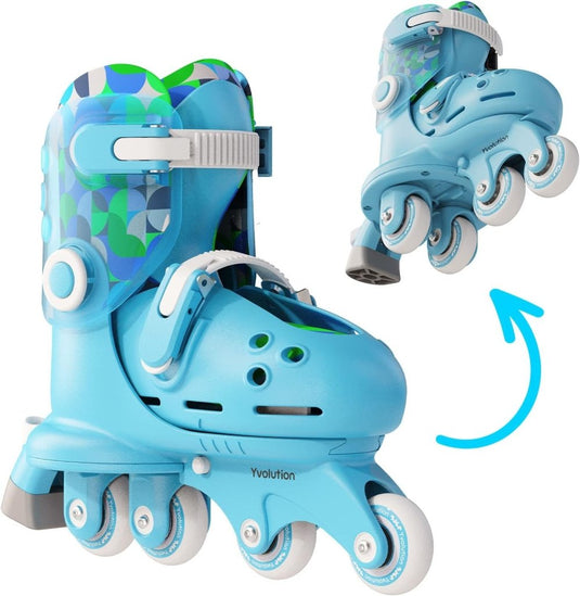Yvolution Rollschuhe Kinder 2 In 1, Comfortabele inline skates voor kinderen, instelbare maat voor jongens en meisjes, geschikt voor binnen en buiten (Blauw) - happygetfit.com