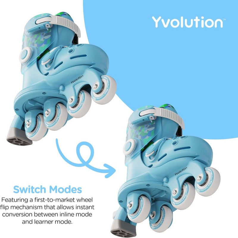 Laad afbeelding in Galerijviewer, Yvolution Rollschuhe Kinder 2 In 1, Comfortabele inline skates voor kinderen, instelbare maat voor jongens en meisjes, geschikt voor binnen en buiten (Blauw) - happygetfit.com
