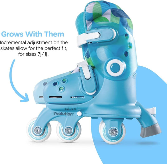 Yvolution Rollschuhe Kinder 2 In 1, Comfortabele inline skates voor kinderen, instelbare maat voor jongens en meisjes, geschikt voor binnen en buiten (Blauw) - happygetfit.com