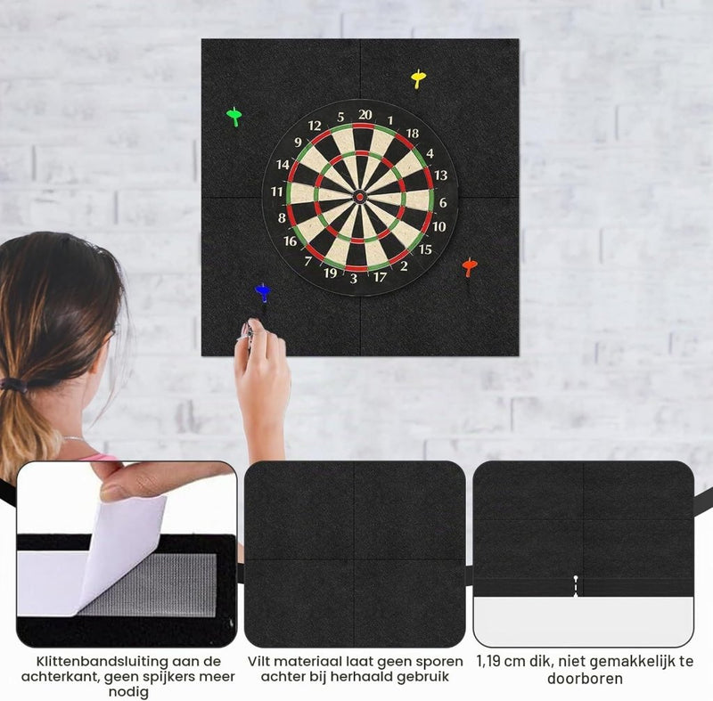 Bild im Galerie-Viewer laden, Zelfklevende dartbord beschermmat 4-delig 60 x 60 cm van 12 mm dik vilt – dartwandisolatie – muurafscherming - happygetfit.com

