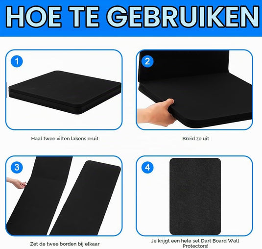 Zelfklevende dartbord beschermplaten 6 stuks van geluiddempend vilt – dartachterwand – dartwandpanelen - happygetfit.com
