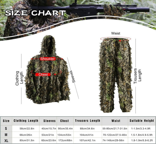 Zicac 3D camouflage kostuum Ghillie jungle ghillie camouflage kostuum Woodland jachtkleding party verduistering - happygetfit.com