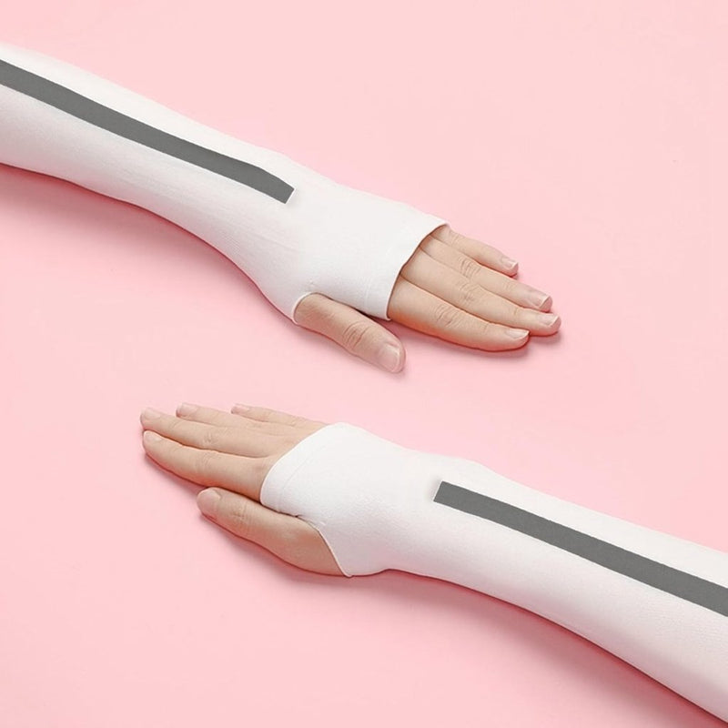 Charger l’image dans la visionneuse de galerie, Zonwerende armstukken van nylon en elastaan met verlengde handbescherming – compressiemouwen – sportarmbescherming - happygetfit.com
