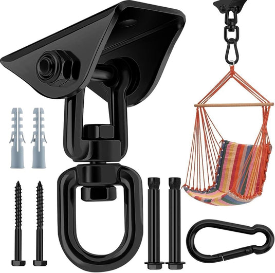 Zware Plafondhaak 360 ° Rotatie Roestvrijstalen Hangmathaak Ophangset voor Hangmat, Hangstoel, Bokszak, Schommel, Luchtyoga - Capaciteit van 450 kg - happygetfit.com
