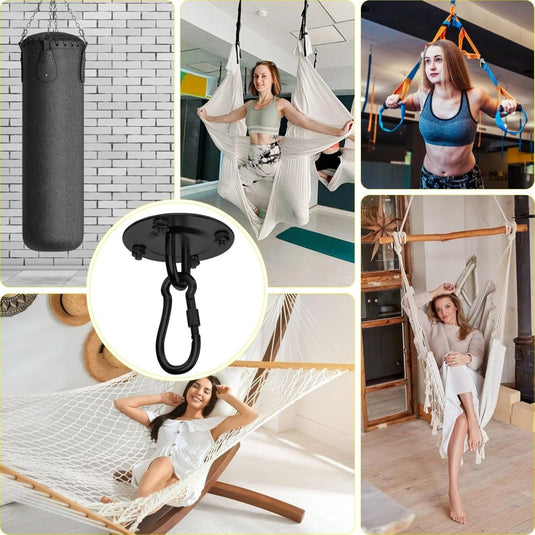 Zware Plafondhaak 360 ° Rotatie Roestvrijstalen Hangmathaak Ophangset voor Hangmat, Hangstoel, Bokszak, Schommel, Luchtyoga - Capaciteit van 450 kg - happygetfit.com