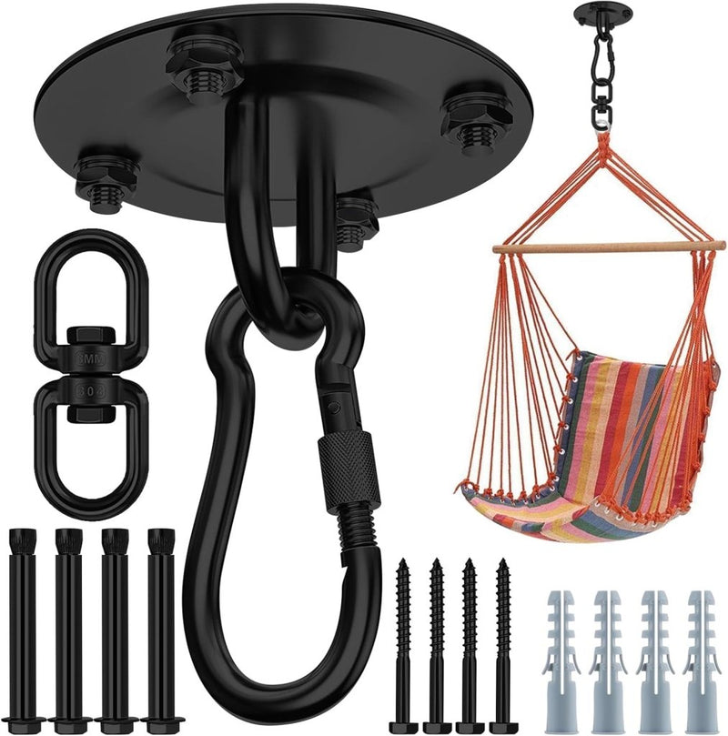 Load image into Gallery viewer, Zware Plafondhaak 360 ° Rotatie Roestvrijstalen Hangmathaak Ophangset voor Hangmat, Hangstoel, Bokszak, Schommel, Luchtyoga - Capaciteit van 450 kg - happygetfit.com
