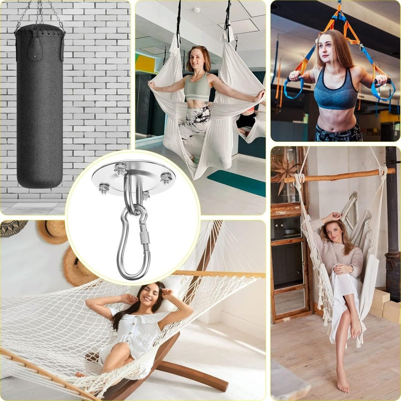 Load image into Gallery viewer, Zware Plafondhaak 360 ° Rotatie Roestvrijstalen Hangmathaak Ophangset voor Hangmat, Hangstoel, Bokszak, Schommel, Luchtyoga - Capaciteit van 450 kg - happygetfit.com
