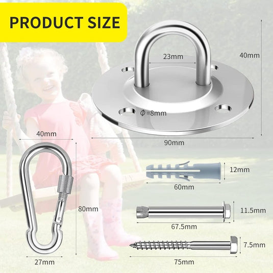 Zware Plafondhaak 360 ° Rotatie Roestvrijstalen Hangmathaak Ophangset voor Hangmat, Hangstoel, Bokszak, Schommel, Luchtyoga - Capaciteit van 450 kg - happygetfit.com