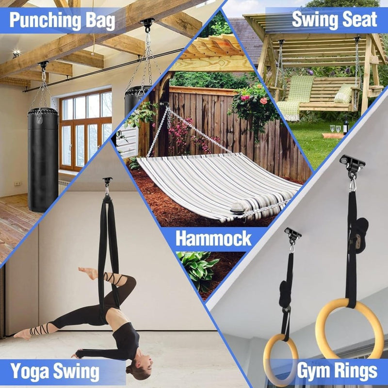 Load image into Gallery viewer, Zware Plafondhaak 360 ° Rotatie Roestvrijstalen Hangmathaak Ophangset voor Hangmat, Hangstoel, Bokszak, Schommel, Luchtyoga - Capaciteit van 450 kg - happygetfit.com
