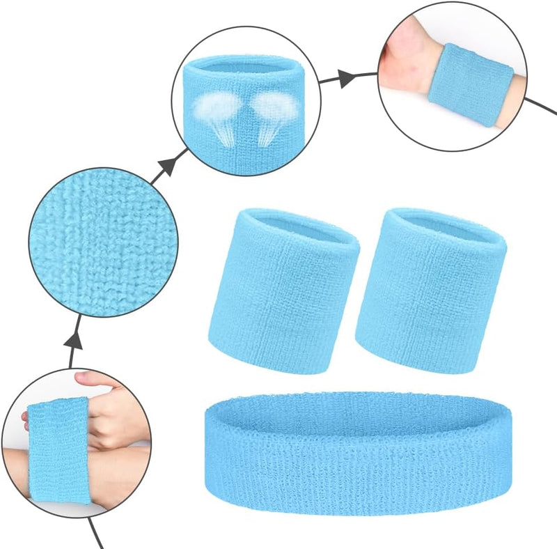 Laad afbeelding in Galerijviewer, Zweetbandjes set 18 stuks met 6 sporthoofdbanden en 12 polsbandjes van zachte absorberende stof – sportzweetbanden – fitnessaccessoires - happygetfit.com
