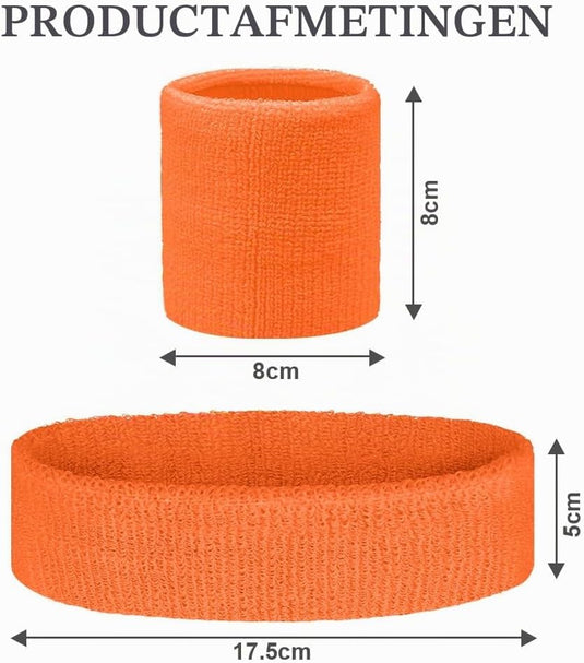 Zweetbandjes set 18 stuks met 6 sporthoofdbanden en 12 polsbandjes van zachte absorberende stof – sportzweetbanden – fitnessaccessoires - happygetfit.com