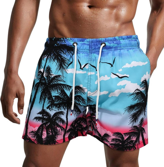 Zwembroek heren kort van sneldrogend polyester met mesh binnenvoering en verstelbaar trekkoord – zwemshort – strandkleding - happygetfit.com