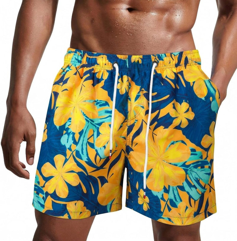 Laad afbeelding in Galerijviewer, Zwembroek heren kort van sneldrogend polyester met mesh binnenvoering en verstelbaar trekkoord – zwemshort – strandkleding - happygetfit.com
