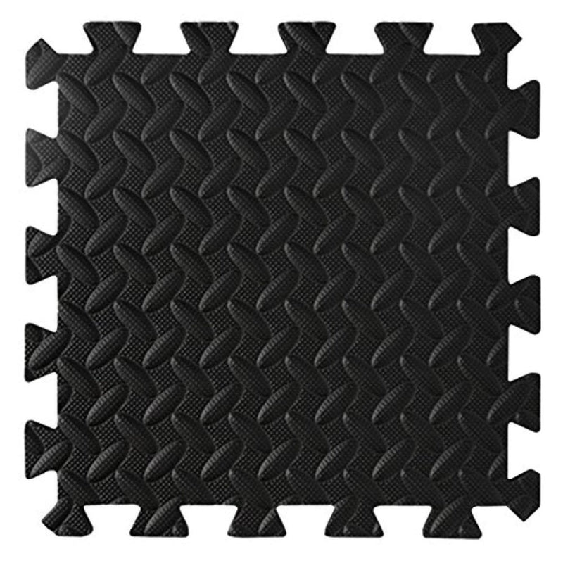 Load image into Gallery viewer, Interlock zwarte schuimmat gemaakt van EVA-schuim, met een getextureerd oppervlak en ruitpatroon voor betere grip. Bescherm je vloer tijdens je workout met de beste vloerbeschermings puzzelmatten voor fitnessapparaten!.
