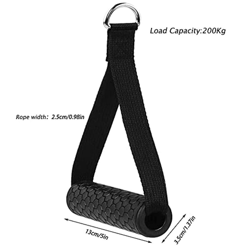 Laad afbeelding in Galerijviewer, Deze zwarte foam handvatband, ideaal als kabelmachine accessoire, heeft een metalen ring en biedt een comfortabele grip. Met een draagvermogen van 200 kg en een touwbreedte van 2,5 cm/0,98 inch, is de handgreep 13 cm/5 inch lang en 3,5 cm/1,37 inch breed, perfect voor fitness handgrepen behoeften met &quot;Traintop met de fitness handgrepen kabelgrepen.
