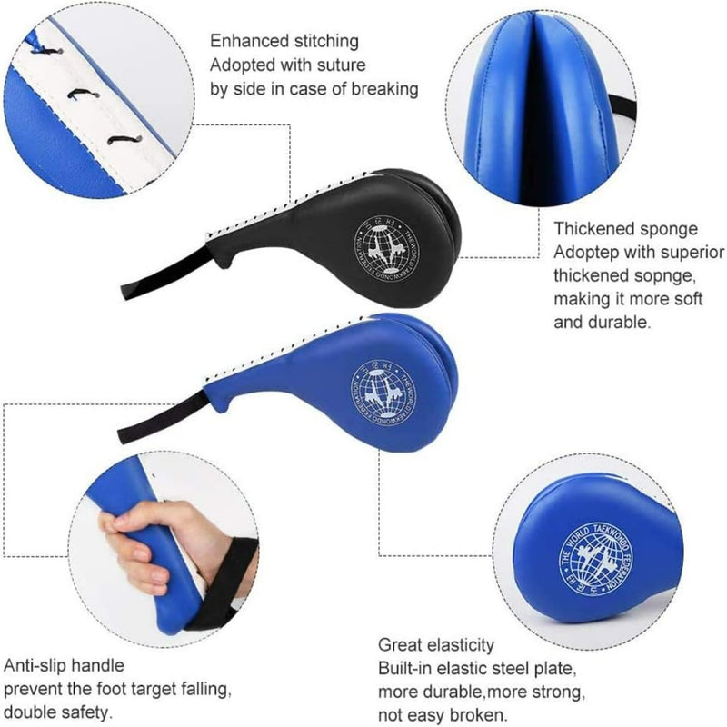 Laad afbeelding in Galerijviewer, Afbeelding van Ultieme training met kickbox boks pads voor de jeugd, een zwarte en een blauwe, ontworpen voor vechtsporten. Met verbeterde stiksels, verdikte spons, antislip handvat en elastische stalen plaat voor duurzaamheid tijdens techniektraining.

