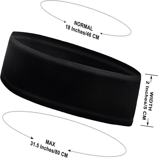 De "Maak sporten comfortabeler met onze antislip hoofdband" is een zwarte, sportvriendelijke hoofdband die een rekbaarheid van 46-80 cm biedt en 5 cm breed is en comfort en stabiliteit biedt bij intensieve activiteiten.