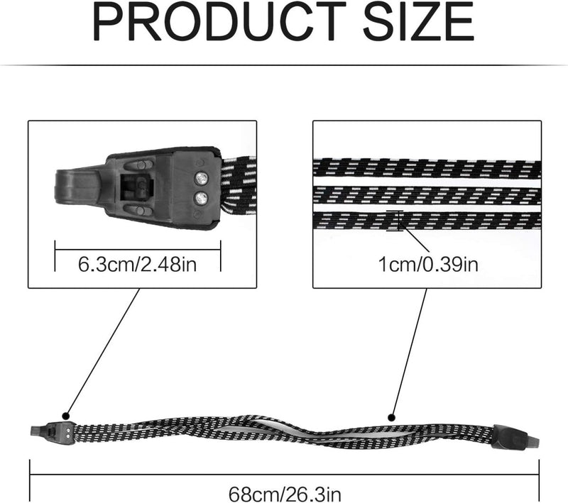 Laad afbeelding in Galerijviewer, De &quot;Snelbinders voor veiligheid en gemak in één&quot; is een zwart-wit gestreepte riem met kunststof sluitingen. Met een lengte van 68cm, sluitingbreedte van 6,3cm en riembreedte van 1cm is hij perfect voor bagagebeveiliging of als stijlvol fietskoord om je spullen onderweg vast te zetten.
