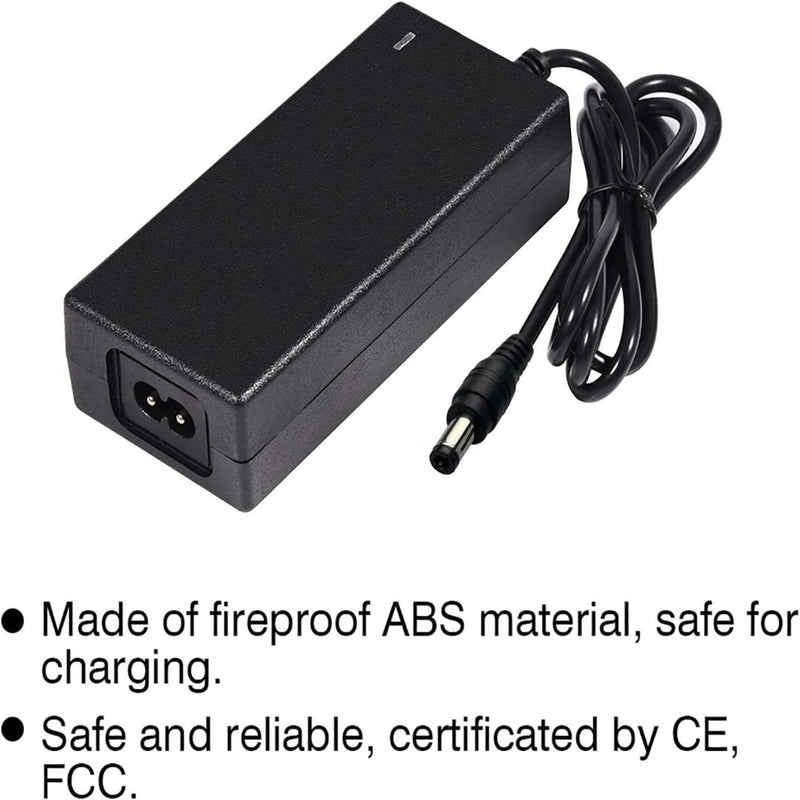 Load image into Gallery viewer, De 36V netadapter voor uw elektrische scooter heeft een strak zwart design, een aangesloten kabel, brandwerend ABS materiaal en een veilige laadervaring. Het wordt geleverd met CE en FCC certificeringen voor een安心 gebruikerservaring.
